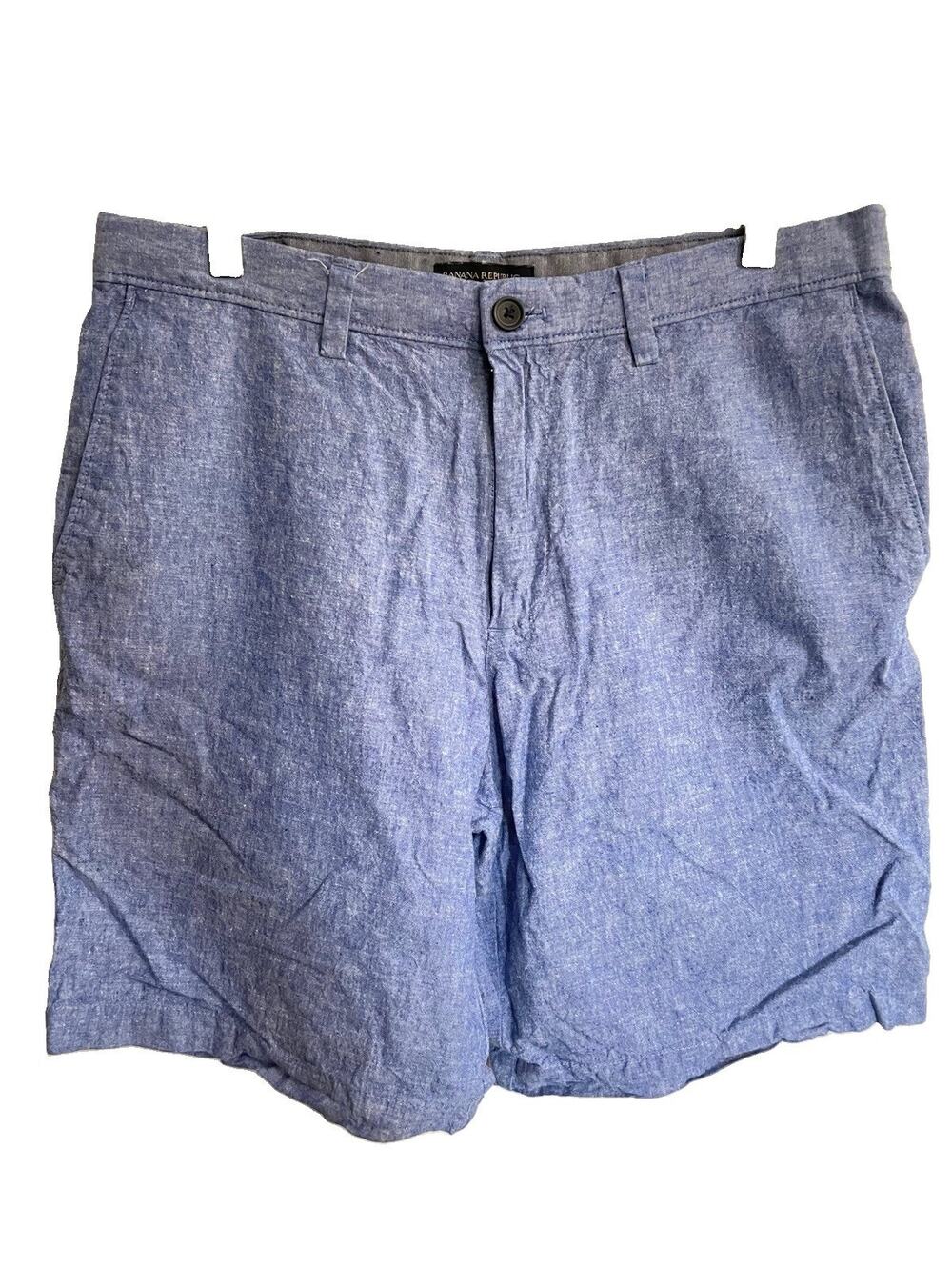 Banana Republic Men Size 34 X 9 Linen Cotton Chino Shorts Blue Preppy Coastal